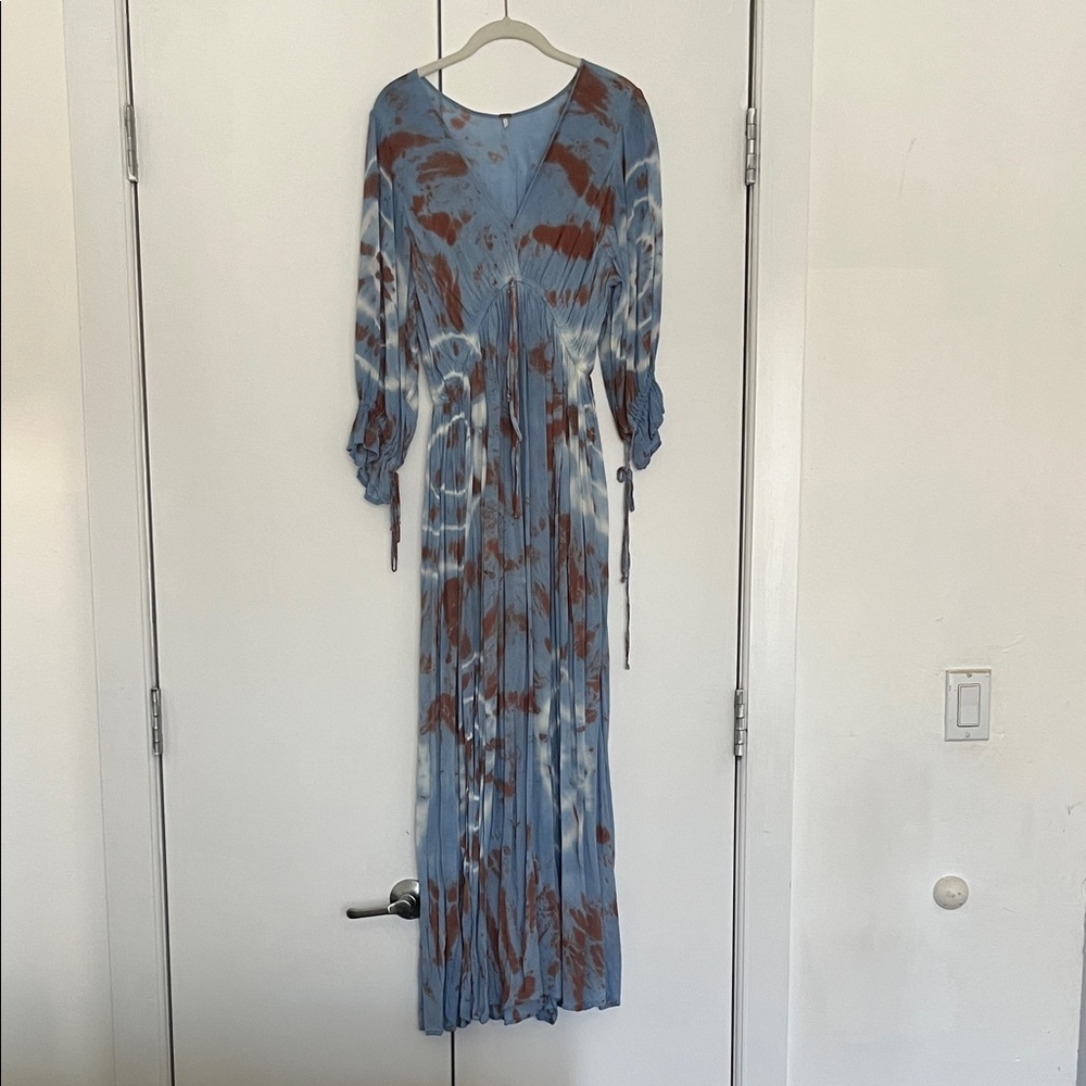 Blue and Brown Tie-Dye Maxi Dress